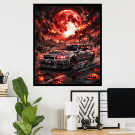 Poster Nissan Skyline R34 Sob uma Lua Carmesim
