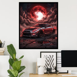 Poster Nissan Skyline R35 Sob uma Lua Carmesim