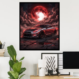 Poster Nissan Skyline R35 Sob uma Lua Carmesim
