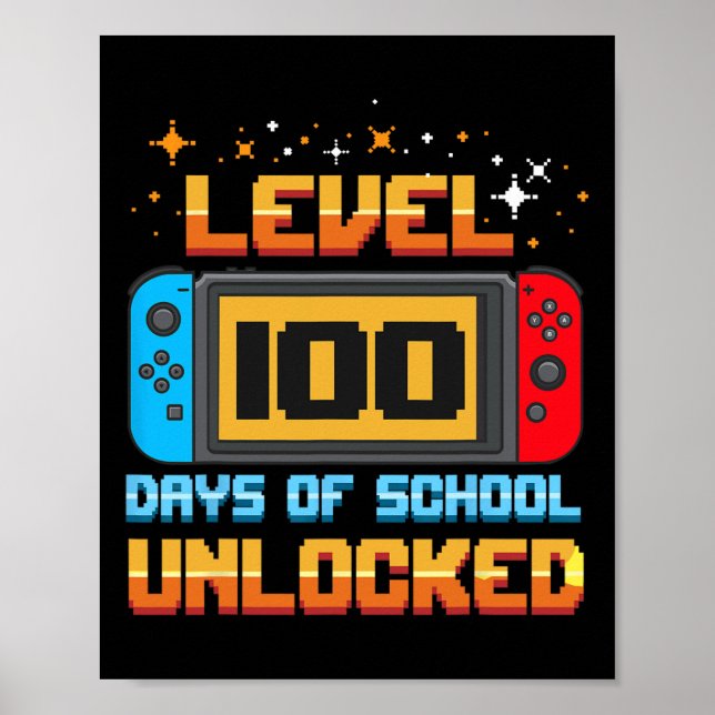 Poster Nível 100 Dias De Diversão De Jovens Jogadores Des (Frente)