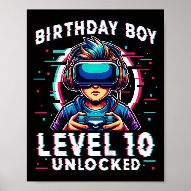 Poster Nível 10 Desbloqueado Aniversário de 10 Anos Gamer (Frente)