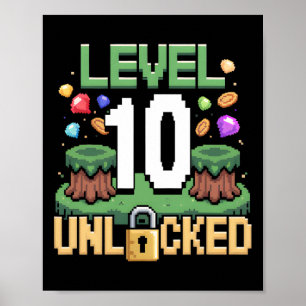Poster Nível 10 Jogos Desbloqueados 10º Aniversário Gamer