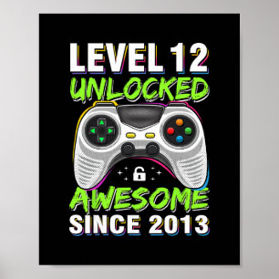Poster Nível 12 Desbloqueado Incrível Desde o 12º Anivers