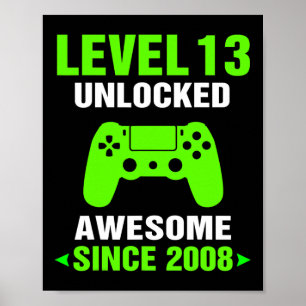 Poster Nível 13 Desbloqueado Incrível Jogo de Vídeo de 20
