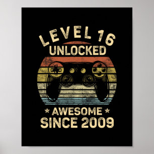 Poster Nível 16 Desbloqueado Aniversário de 16 anos Prese