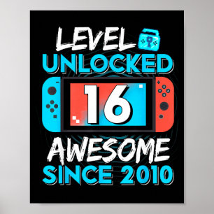 Poster Nível 16 Desbloqueado Incrível Desde 2010 Aniversá