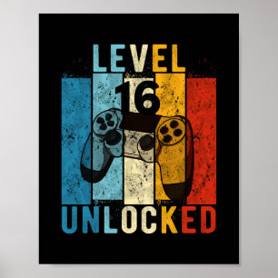 Poster Nível 16 Desbloqueado Video Gamer 16 Anos 16º Aniv