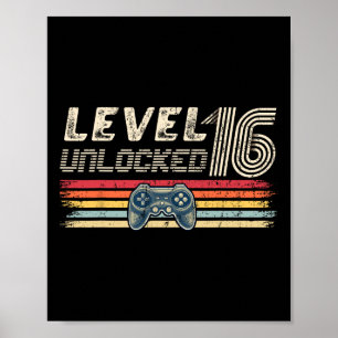 Poster Nível 16 Jogo de Vídeo Desbloqueado 16º Aniversári