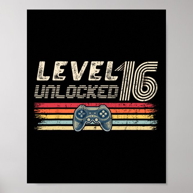Poster Nível 16 Jogo de Vídeo Desbloqueado 16º Aniversári (Frente)