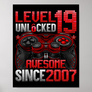 Poster Nível 19 Desbloqueado Meninos de 19 Anos Aniversár