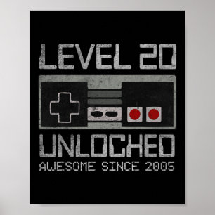 Poster Nível 20 Desbloqueado Aniversário de 20 anos Vídeo