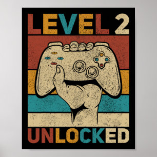 Poster Nível 2 Desbloqueado Menino de 2 anos Segundo Dia