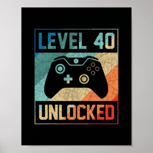 Poster Nível 40 Desbloqueado 40º Videojogador Aniversário