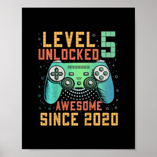 Poster Nível 5 Desbloqueado Aniversário de 5 anos Menino