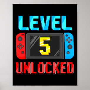 Poster Nível 5 Desbloqueado Aniversário Vídeo Gamer 5º An
