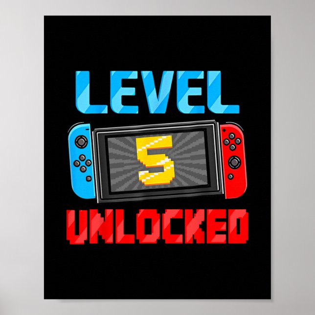 Poster Nível 5 Desbloqueado Jogador Presente de 5º Aniver (Frente)