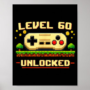 Poster Nível 60 desbloqueado jogo de vídeo de aniversário