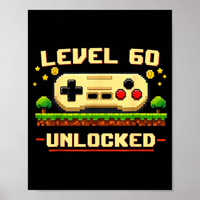 Poster Nível 60 desbloqueado jogo de vídeo de aniversário (Frente)