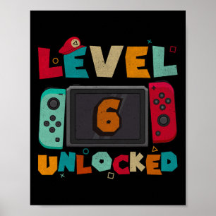 Poster Nível 6 Desbloqueado Aniversário de Jogos Meninos