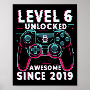Poster Nível 6 Desbloqueado Jogo de Vídeo de Aniversário