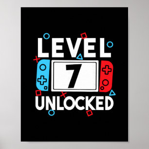 Poster Nível 7 Desbloqueado Jogador Aniversário de 7 anos