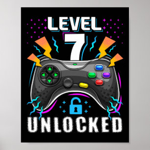 Poster Nível 7 Desbloqueado Jogo de Vídeo 7º Aniversário 