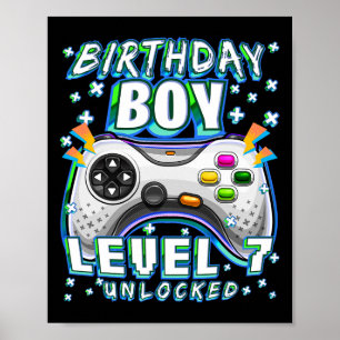 Poster Nível 7 Desbloqueado Jogo de Vídeo de 7º Aniversár