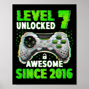 Poster Nível 7 Desbloqueado Jogo de Vídeo Menino de 7 Ano