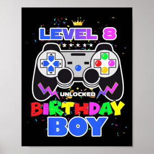 Poster Nível 8 Desbloqueado Aniversariante Video Game 8º