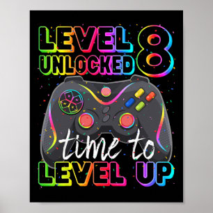 Poster Nível 8 Desbloqueado Aniversário 8 Anos Bday 8º An