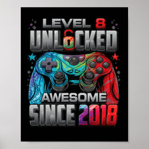 Poster Nível 8 Desbloqueado Incrível Desde 2018 8º Aniver