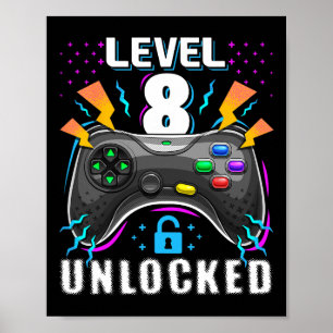 Poster Nível 8 Desbloqueado Jogo de Vídeo 8º Aniversário