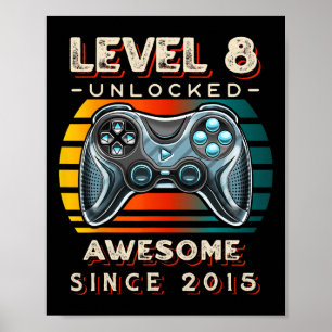 Poster Nível 8 Desbloqueado Jogo de Vídeo de 8º Aniversár