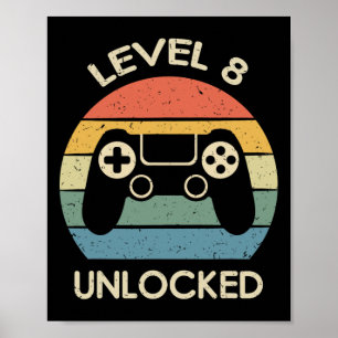 Poster Nível 8 Desbloqueado Presente de Aniversário de 8 