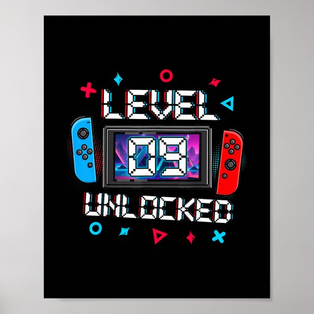Poster Nível 9 Desbloqueado Gamer Presente de 9º Aniversá (Frente)