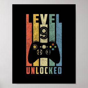 Poster Nível 9 Desbloqueado Presente de Aniversário de 9º