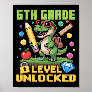 Poster Nível Desbloqueado 6º Ano Dinossauro Volta às Aula