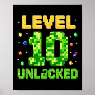 Poster Nível Engraçado 10 Desbloqueado Aniversário de 10