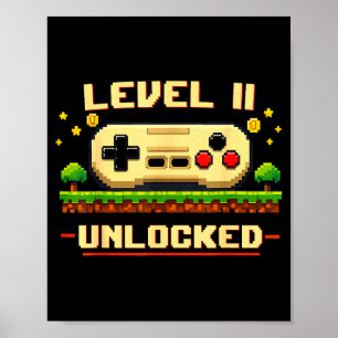 Poster Nível engraçado 11 desbloqueado videogame aniversá