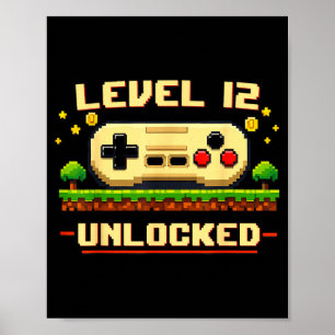 Poster Nível engraçado 12 desbloqueado videogame aniversá