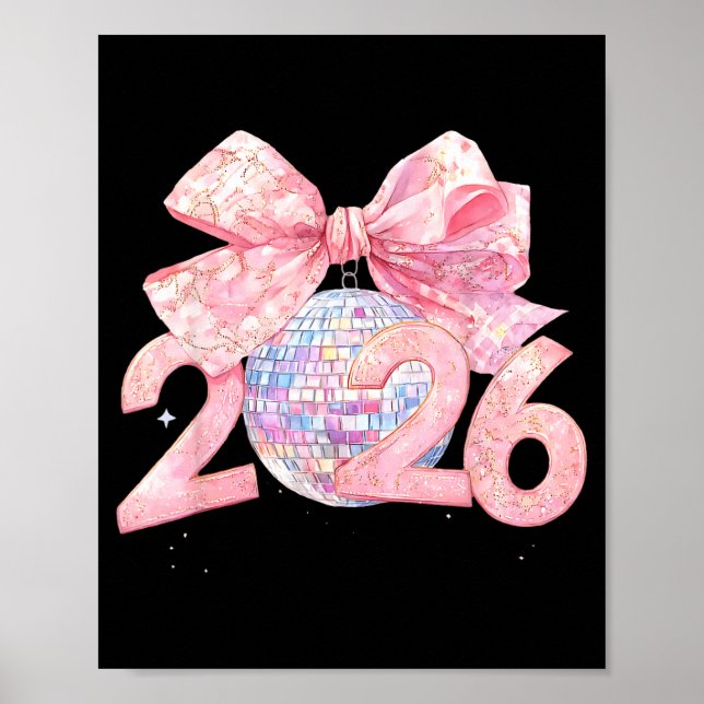 Poster Nk Bow Coquette Disco Ball Happy New Year 2026  (Frente)