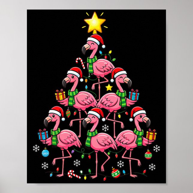 Poster Nk Flamingo Christmas Tree Santa Flamingo Holiday  (Frente)