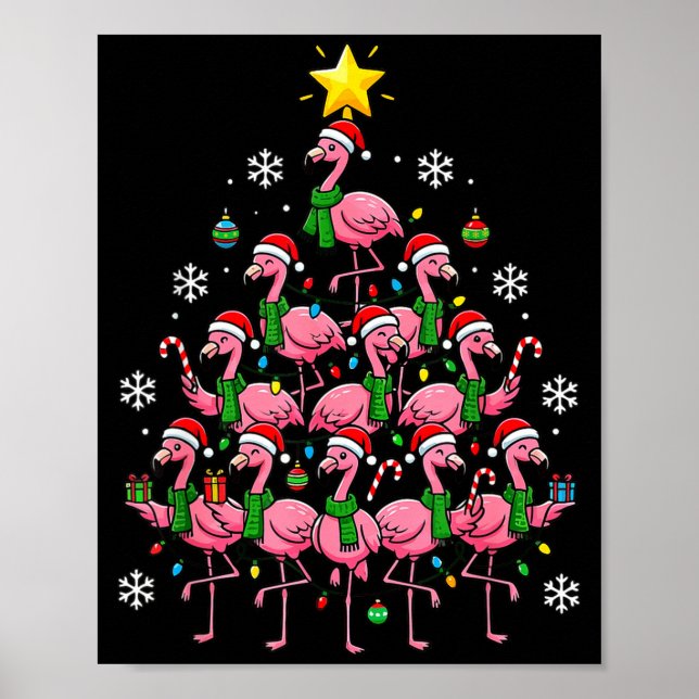 Poster Nk Flamingo Christmas Tree Santa Flamingo Holiday  (Frente)