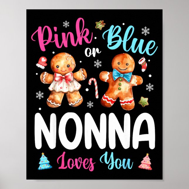 Poster Nk Or Blue Nonna Loves You Gender Reveal Christmas (Frente)