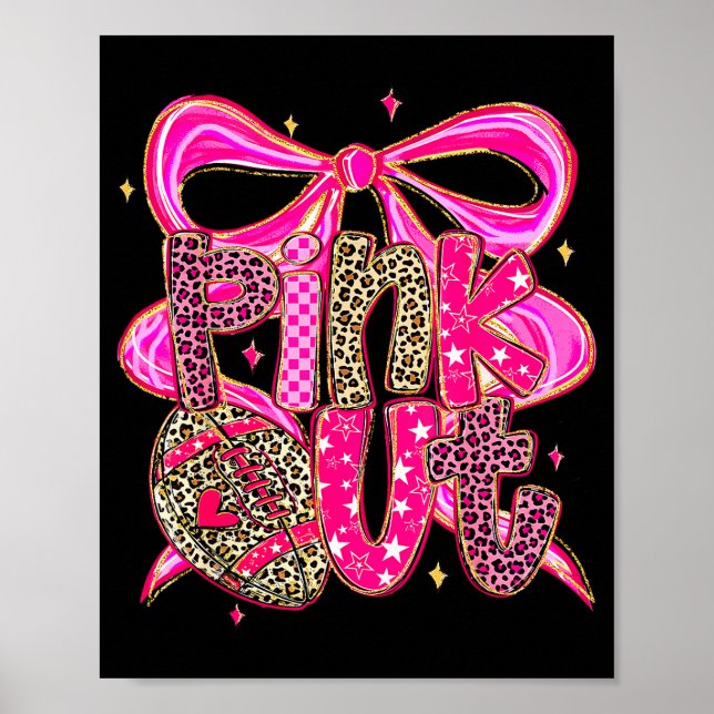 Poster Nk Out Breast Cancer Football Coquette Bow Mom Gir (Frente)