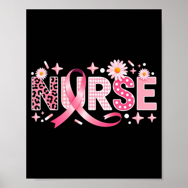 Poster Nk Ribbon Stethoscope Nurse Life Breast Cancer Awa (Frente)