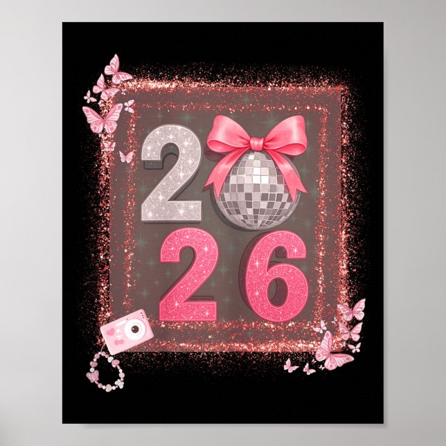 Poster Nk Sparkle Disco Bow 2026 Coquette Happy New Year  (Frente)