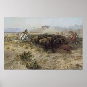 Poster No. 26 da caça do búfalo por CM Russell, indiano