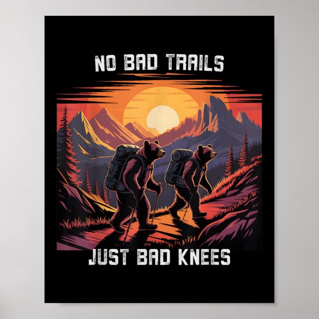 Poster No Bad Trails Just Bad Knees Retro Hiking Bears Fu (Frente)