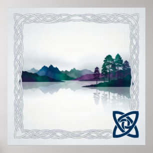 Poster Nó Celta Lago da Montanha Nebulosa Arte Escocesa